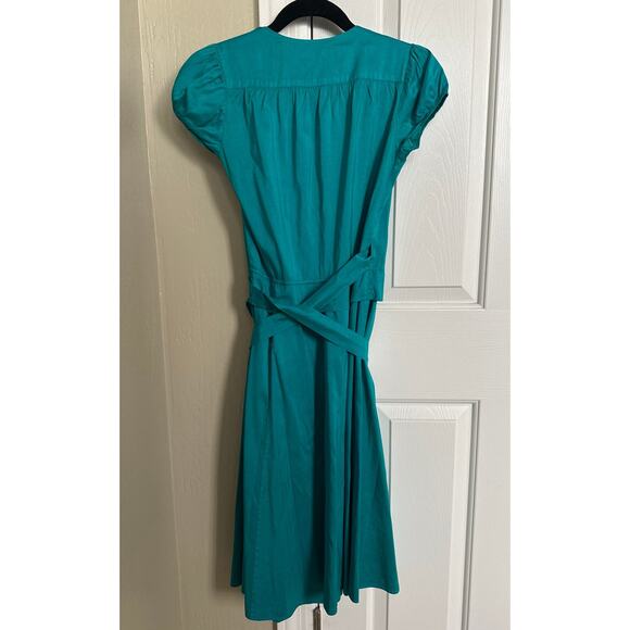 CALYPSO St Barth Silk Wrap Dress Teal V Neck Short Sleeve Tie Waist Size 0 - Picture 4 of 6
